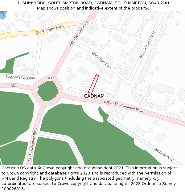 1, SUNNYSIDE, SOUTHAMPTON ROAD, CADNAM, SOUTHAMPTON, SO40 2NH: Location map and indicative extent of plot