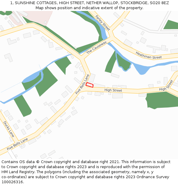 1, SUNSHINE COTTAGES, HIGH STREET, NETHER WALLOP, STOCKBRIDGE, SO20 8EZ: Location map and indicative extent of plot