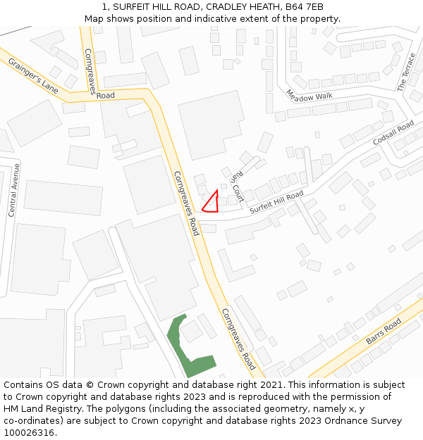 1, SURFEIT HILL ROAD, CRADLEY HEATH, B64 7EB: Location map and indicative extent of plot