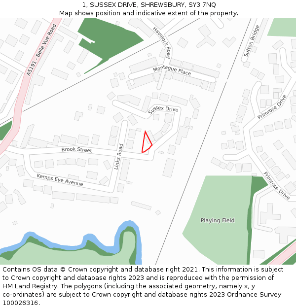 1, SUSSEX DRIVE, SHREWSBURY, SY3 7NQ: Location map and indicative extent of plot