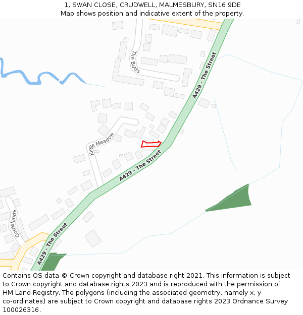 1, SWAN CLOSE, CRUDWELL, MALMESBURY, SN16 9DE: Location map and indicative extent of plot