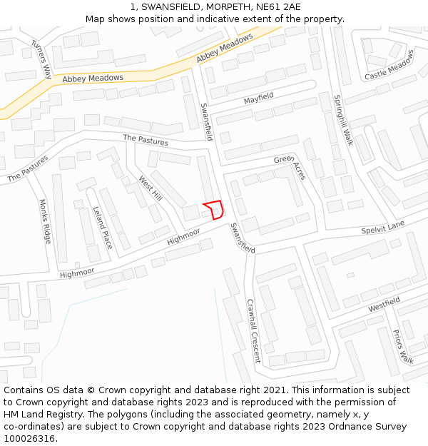 1, SWANSFIELD, MORPETH, NE61 2AE: Location map and indicative extent of plot