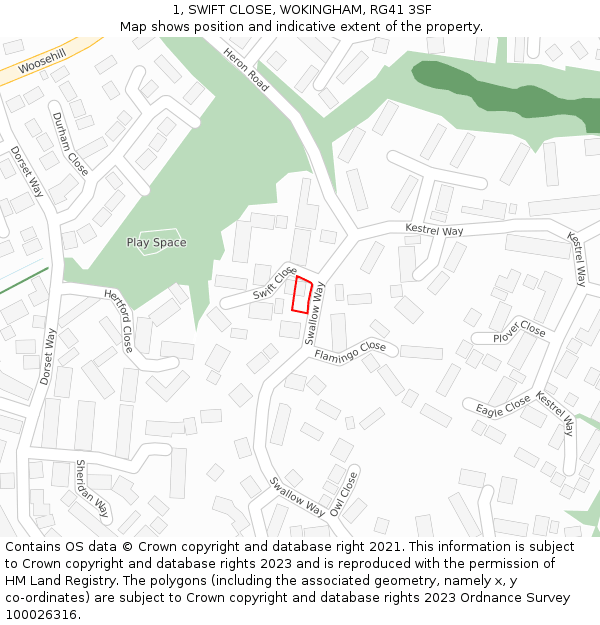1, SWIFT CLOSE, WOKINGHAM, RG41 3SF: Location map and indicative extent of plot