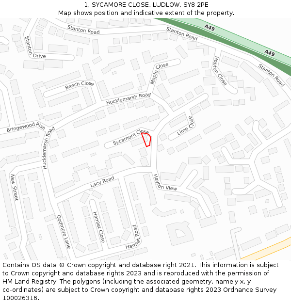 1, SYCAMORE CLOSE, LUDLOW, SY8 2PE: Location map and indicative extent of plot