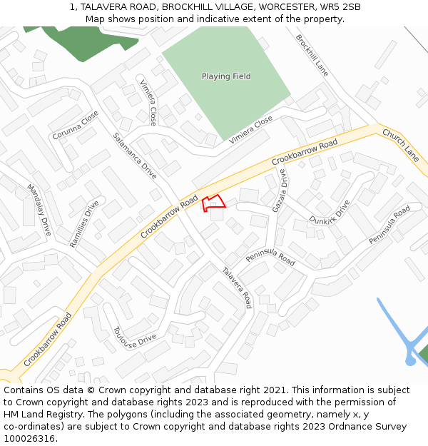 1, TALAVERA ROAD, BROCKHILL VILLAGE, WORCESTER, WR5 2SB: Location map and indicative extent of plot