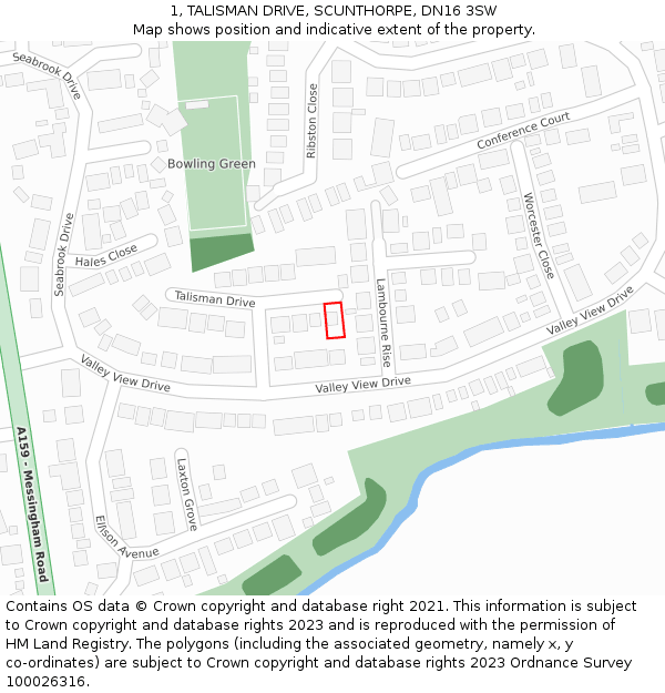 1, TALISMAN DRIVE, SCUNTHORPE, DN16 3SW: Location map and indicative extent of plot