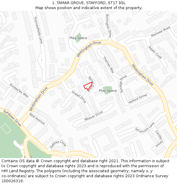 1, TAMAR GROVE, STAFFORD, ST17 9SL: Location map and indicative extent of plot