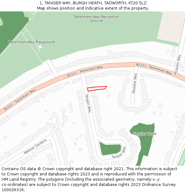 1, TANGIER WAY, BURGH HEATH, TADWORTH, KT20 5LZ: Location map and indicative extent of plot