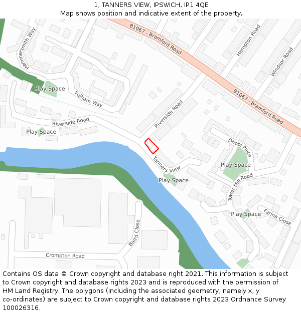 1, TANNERS VIEW, IPSWICH, IP1 4QE: Location map and indicative extent of plot