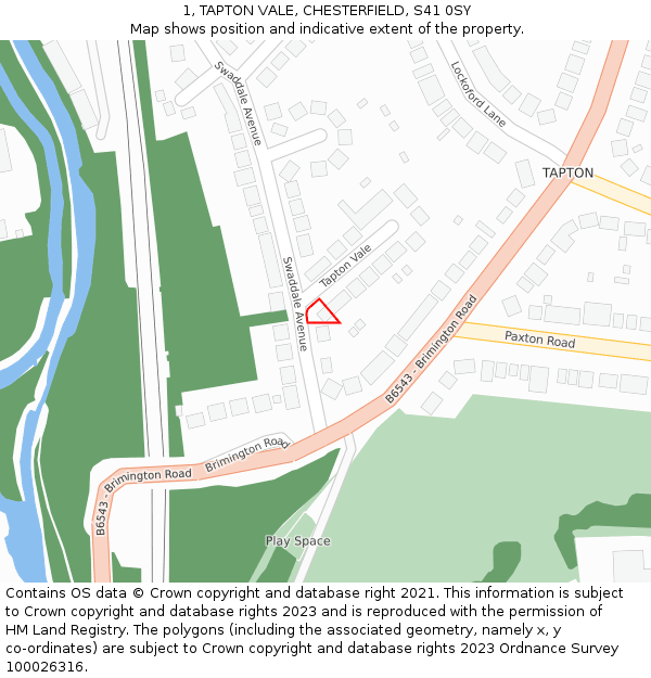 1, TAPTON VALE, CHESTERFIELD, S41 0SY: Location map and indicative extent of plot