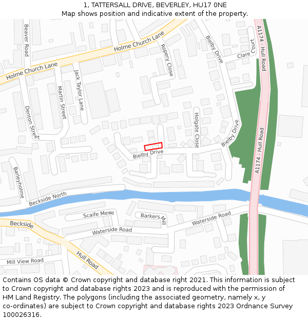 1, TATTERSALL DRIVE, BEVERLEY, HU17 0NE: Location map and indicative extent of plot