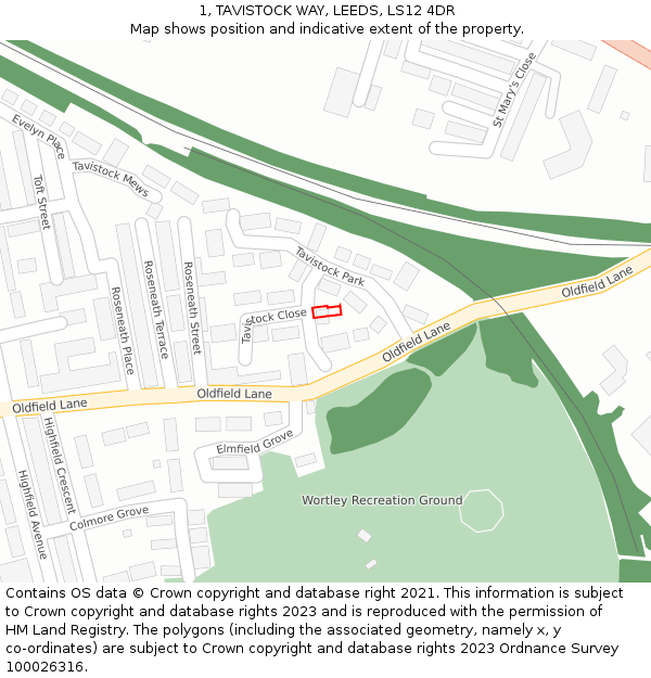 1, TAVISTOCK WAY, LEEDS, LS12 4DR: Location map and indicative extent of plot