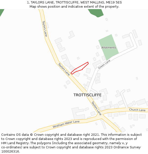 1, TAYLORS LANE, TROTTISCLIFFE, WEST MALLING, ME19 5ES: Location map and indicative extent of plot