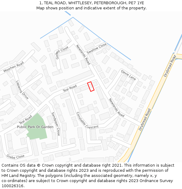 1, TEAL ROAD, WHITTLESEY, PETERBOROUGH, PE7 1YE: Location map and indicative extent of plot