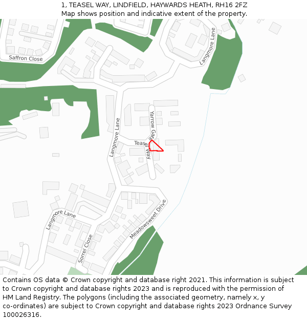 1, TEASEL WAY, LINDFIELD, HAYWARDS HEATH, RH16 2FZ: Location map and indicative extent of plot