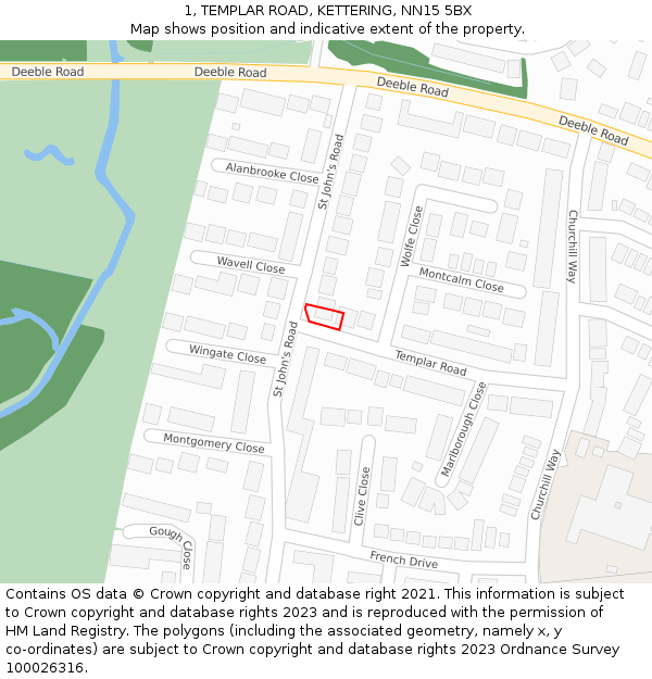 1, TEMPLAR ROAD, KETTERING, NN15 5BX: Location map and indicative extent of plot