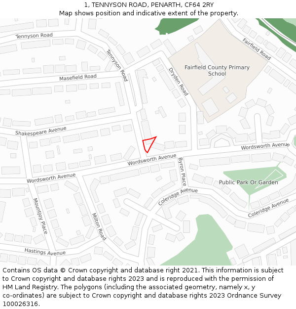 1, TENNYSON ROAD, PENARTH, CF64 2RY: Location map and indicative extent of plot