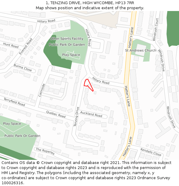 1, TENZING DRIVE, HIGH WYCOMBE, HP13 7RR: Location map and indicative extent of plot