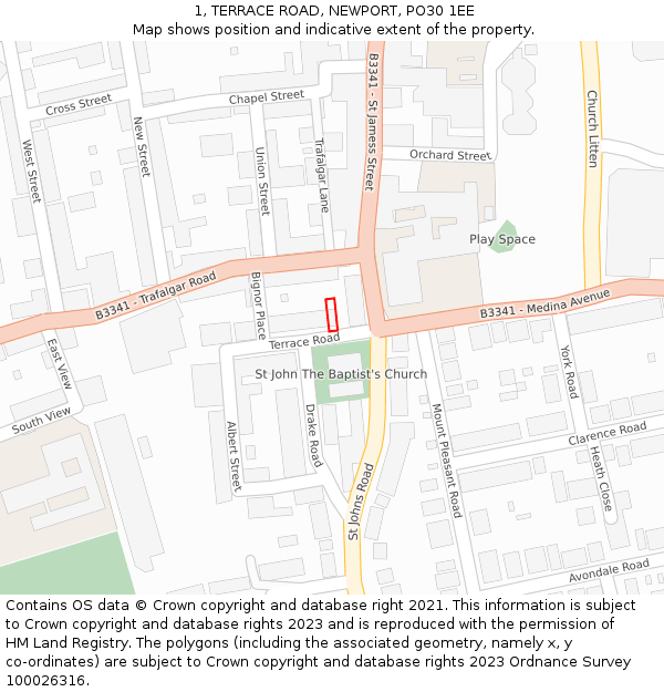 1, TERRACE ROAD, NEWPORT, PO30 1EE: Location map and indicative extent of plot