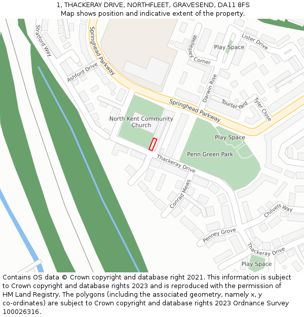 1, THACKERAY DRIVE, NORTHFLEET, GRAVESEND, DA11 8FS: Location map and indicative extent of plot