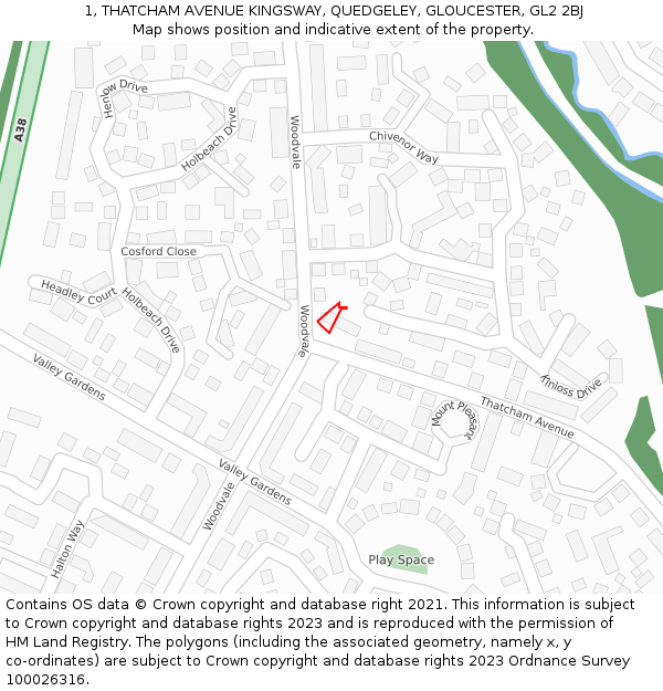 1, THATCHAM AVENUE KINGSWAY, QUEDGELEY, GLOUCESTER, GL2 2BJ: Location map and indicative extent of plot