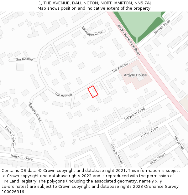 1, THE AVENUE, DALLINGTON, NORTHAMPTON, NN5 7AJ: Location map and indicative extent of plot