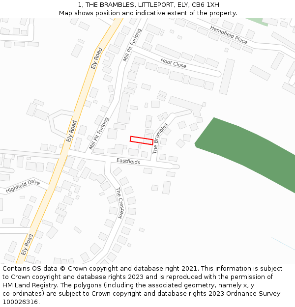 1, THE BRAMBLES, LITTLEPORT, ELY, CB6 1XH: Location map and indicative extent of plot