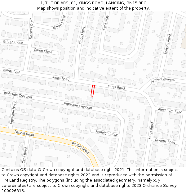 1, THE BRIARS, 81, KINGS ROAD, LANCING, BN15 8EG: Location map and indicative extent of plot