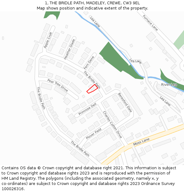 1, THE BRIDLE PATH, MADELEY, CREWE, CW3 9EL: Location map and indicative extent of plot