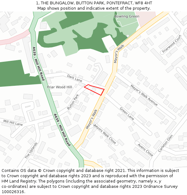 1, THE BUNGALOW, BUTTON PARK, PONTEFRACT, WF8 4HT: Location map and indicative extent of plot