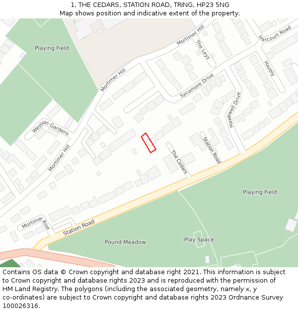 1, THE CEDARS, STATION ROAD, TRING, HP23 5NG: Location map and indicative extent of plot