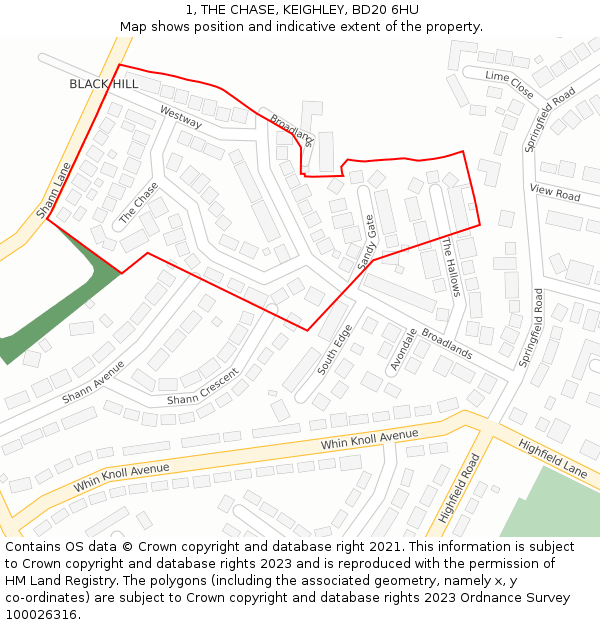 1, THE CHASE, KEIGHLEY, BD20 6HU: Location map and indicative extent of plot