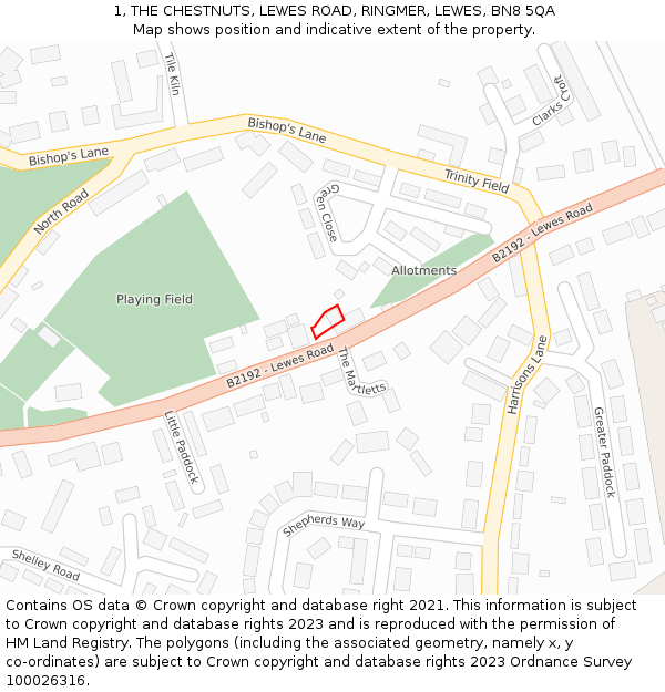 1, THE CHESTNUTS, LEWES ROAD, RINGMER, LEWES, BN8 5QA: Location map and indicative extent of plot