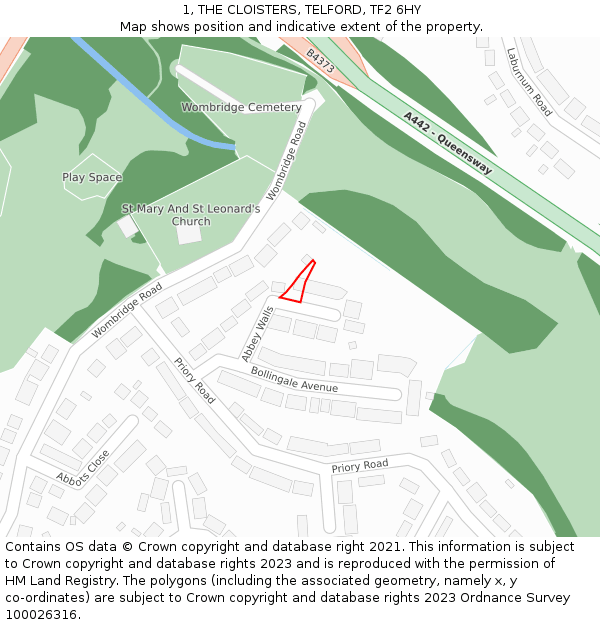 1, THE CLOISTERS, TELFORD, TF2 6HY: Location map and indicative extent of plot