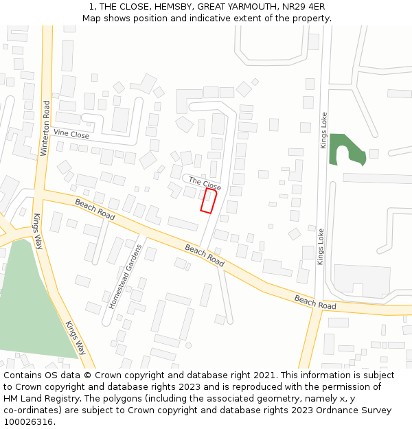 1, THE CLOSE, HEMSBY, GREAT YARMOUTH, NR29 4ER: Location map and indicative extent of plot