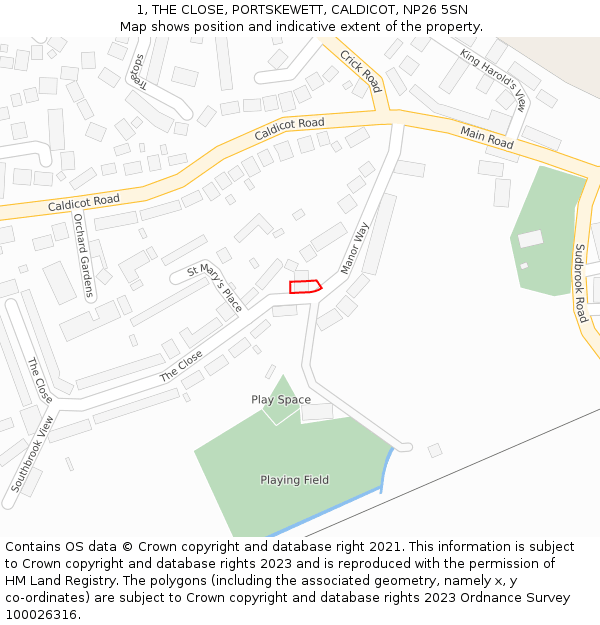 1, THE CLOSE, PORTSKEWETT, CALDICOT, NP26 5SN: Location map and indicative extent of plot