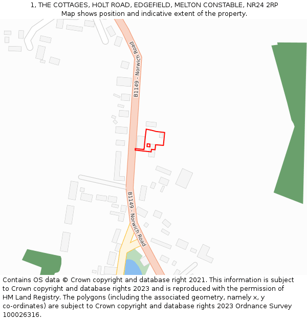 1, THE COTTAGES, HOLT ROAD, EDGEFIELD, MELTON CONSTABLE, NR24 2RP: Location map and indicative extent of plot