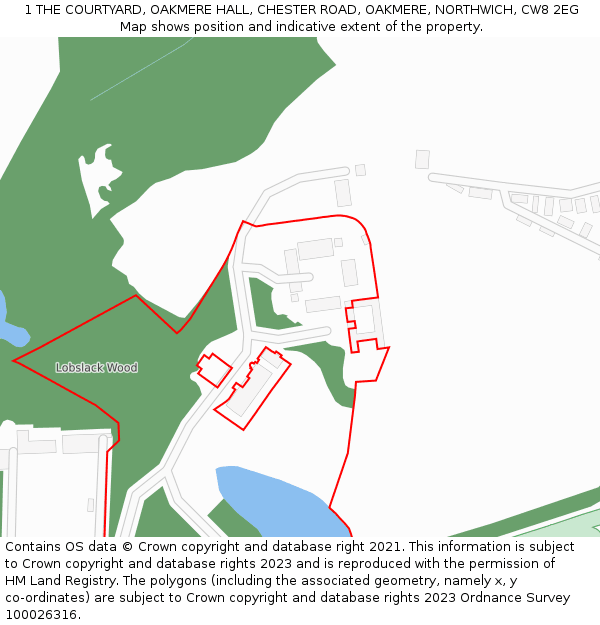 1 THE COURTYARD, OAKMERE HALL, CHESTER ROAD, OAKMERE, NORTHWICH, CW8 2EG: Location map and indicative extent of plot