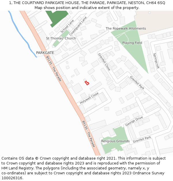 1, THE COURTYARD PARKGATE HOUSE, THE PARADE, PARKGATE, NESTON, CH64 6SQ: Location map and indicative extent of plot