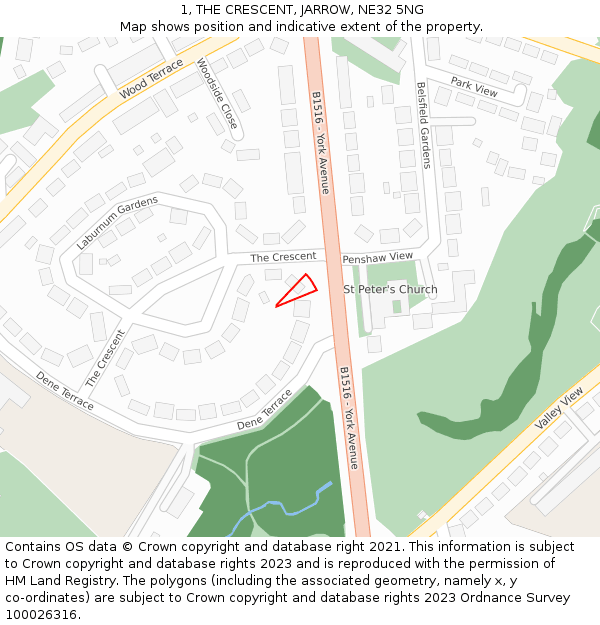 1, THE CRESCENT, JARROW, NE32 5NG: Location map and indicative extent of plot