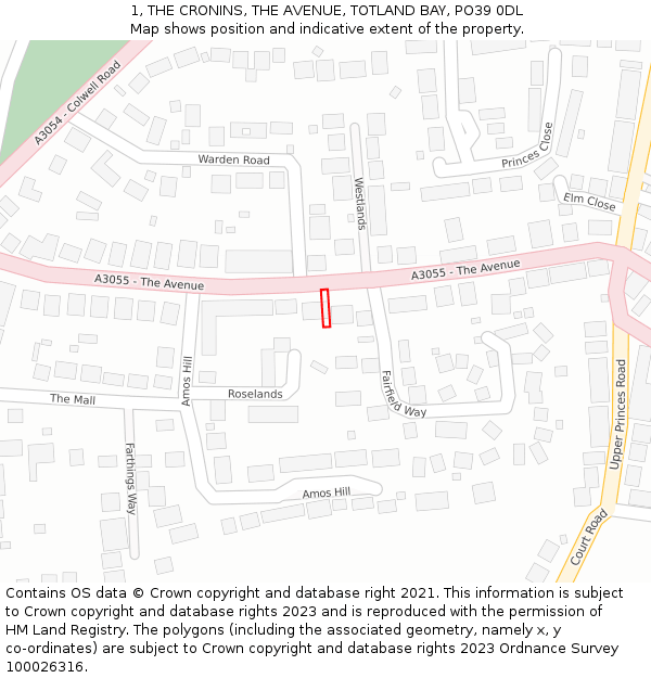 1, THE CRONINS, THE AVENUE, TOTLAND BAY, PO39 0DL: Location map and indicative extent of plot