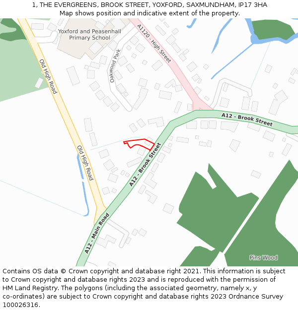 1, THE EVERGREENS, BROOK STREET, YOXFORD, SAXMUNDHAM, IP17 3HA: Location map and indicative extent of plot