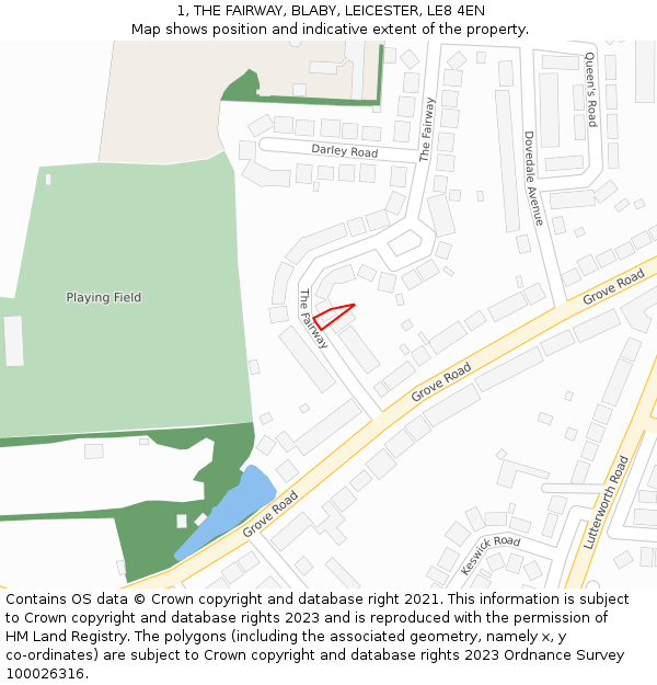 1, THE FAIRWAY, BLABY, LEICESTER, LE8 4EN: Location map and indicative extent of plot