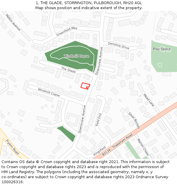 1, THE GLADE, STORRINGTON, PULBOROUGH, RH20 4GL: Location map and indicative extent of plot