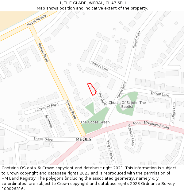 1, THE GLADE, WIRRAL, CH47 6BH: Location map and indicative extent of plot