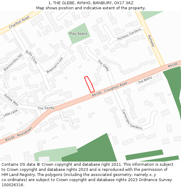 1, THE GLEBE, AYNHO, BANBURY, OX17 3AZ: Location map and indicative extent of plot