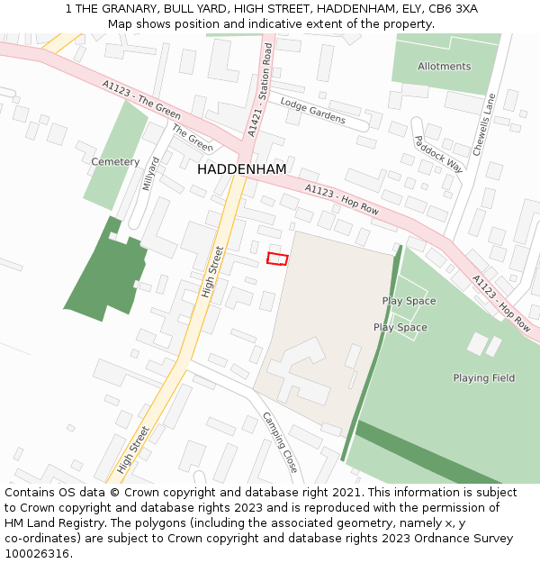 1 THE GRANARY, BULL YARD, HIGH STREET, HADDENHAM, ELY, CB6 3XA: Location map and indicative extent of plot