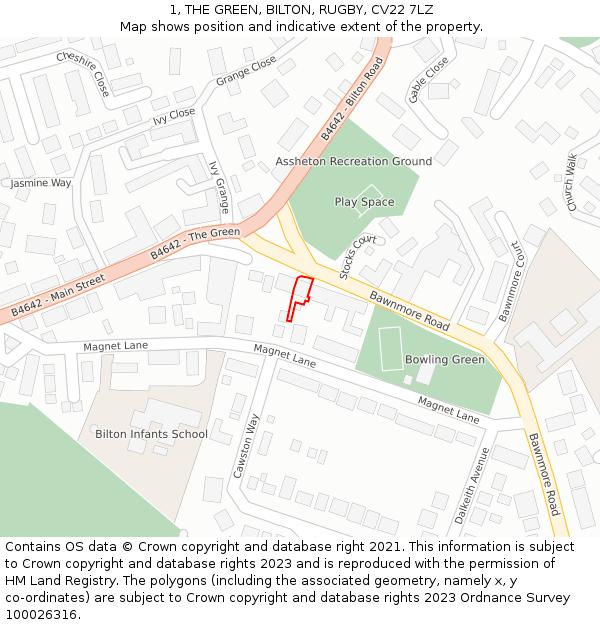 1, THE GREEN, BILTON, RUGBY, CV22 7LZ: Location map and indicative extent of plot