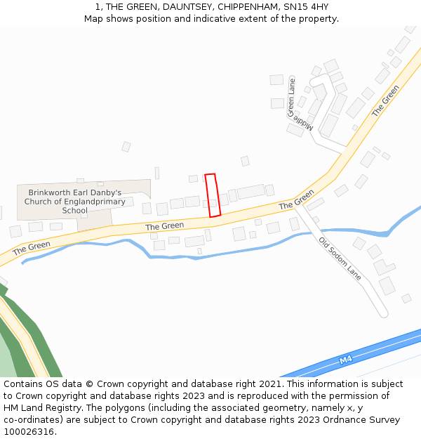 1, THE GREEN, DAUNTSEY, CHIPPENHAM, SN15 4HY: Location map and indicative extent of plot