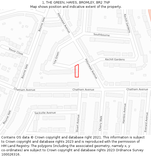 1, THE GREEN, HAYES, BROMLEY, BR2 7NP: Location map and indicative extent of plot